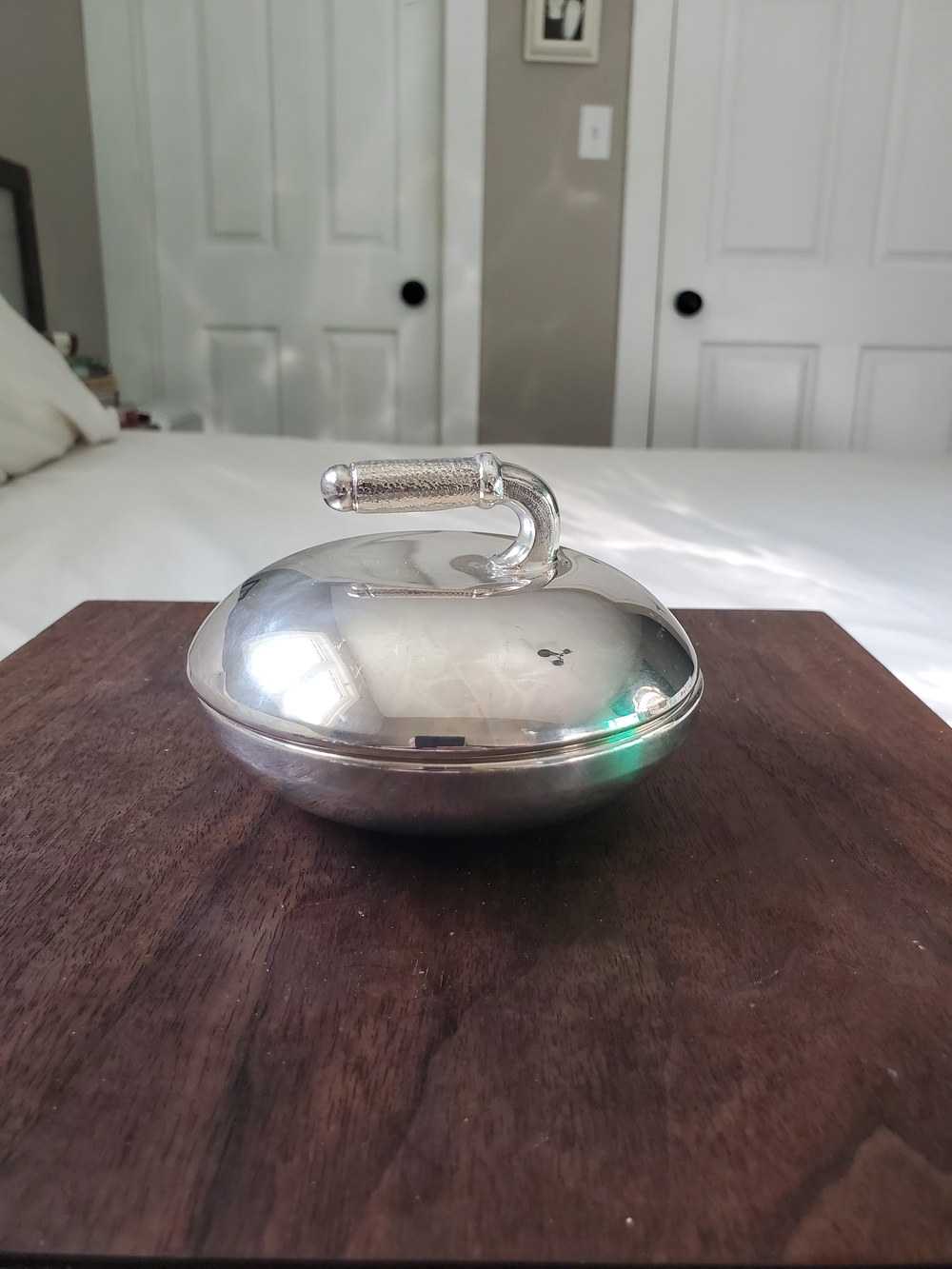 Vintage Silver Plated Curling Stone Butter Dish MCM Canadiana Memorabilia